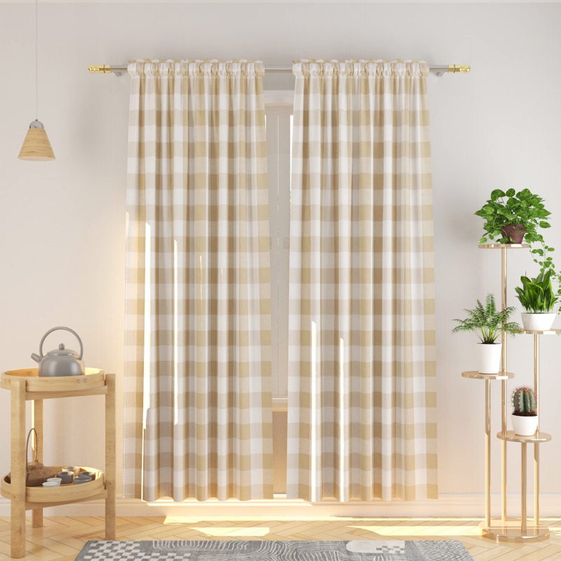 NATUS WEAVER Buffalo Check Curtains 84 inch Length Kitchen Living Room Bedroom Beige White Gingham Plaid Window Basement Drapes 2 Panels Rod Pocket Window Treatment Set beige check under sunlight may show yellow - Image 1